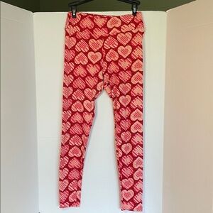 LuLaRoe Pink and Red heart  Leggings size youth one size